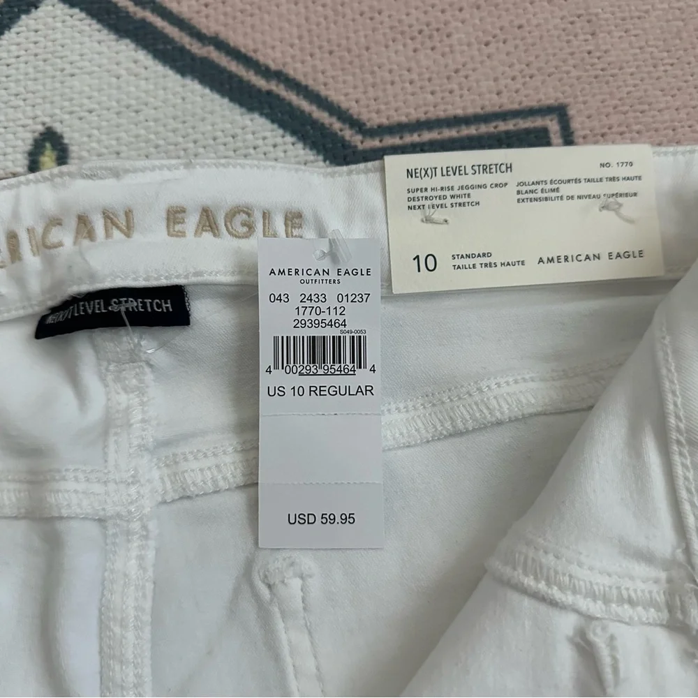 American Eagle White Stretch Ripped Super Hi-Rise Jegging Crop Jeans - Picture 5 of 16